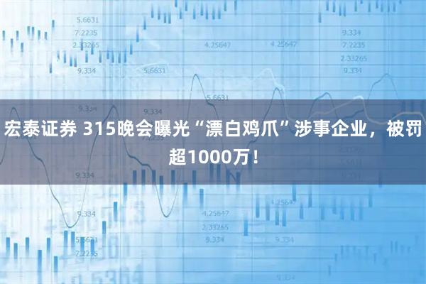 宏泰证券 315晚会曝光“漂白鸡爪”涉事企业，被罚超1000万！